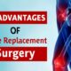 Disadvantages of knee replacement surgery shown with red-highlighted X-ray and bold text on blue background for clear impact.
