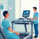 A patient undergoing a cardiac stress test with a healthcare professional monitoring the treadmill equipment. Cardiac Stress Test Cost.