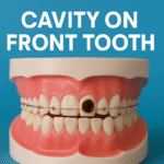 Cavity on front tooth shown in a close-up image, highlighting dental decay for educational and oral health awareness.